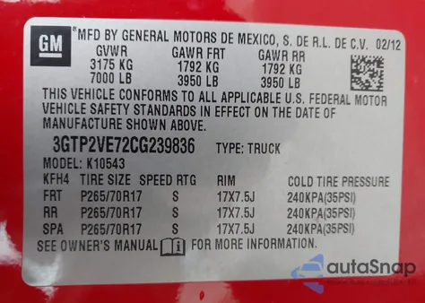 2012 GMC Sierra 1500 Sle z USA, uszkodzony, nr VIN 3GTP2VE72CG239836